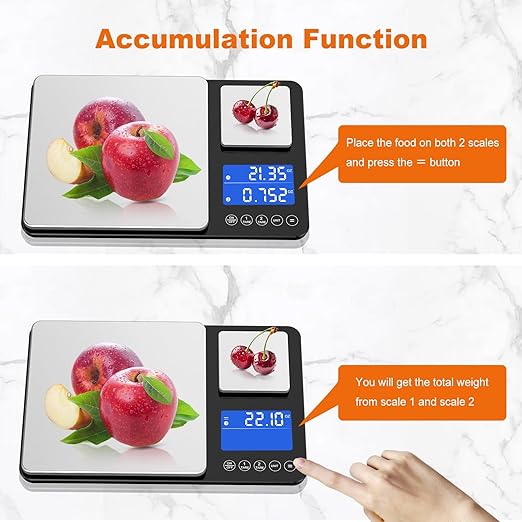 0.001oz/33lbs Dual Platform Food Kitchen Scales Digital Weight Grams and Ounces, Two Precisions Kitchen Scale for Sourdough Bread, Baking and Cooking with 7 Units Tare, Accumulation Functions