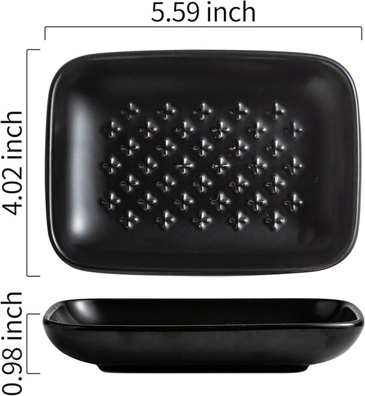 Gomakren Soap Dish, Shower Soap Holder, Ceramic Soap Dishes for Bar Soap Sponge Shampoo, Christmas Soap Saver Tray for Bathroom Kitchen Sink Counter, 5.5 Inch, Black
