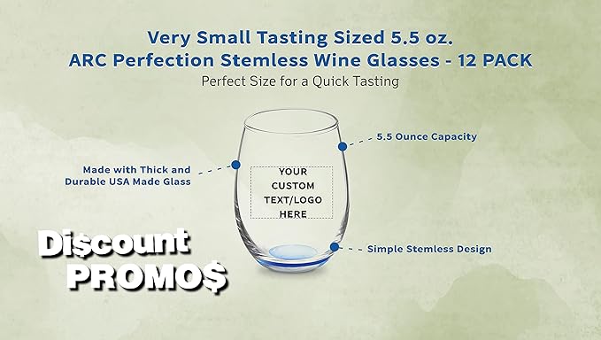 Custom Stemless Wine Glasses by ARC 5.5 oz. Set of 12, Personalized Bulk Pack - Perfect for Hotel, Bar, Restaurant or Lounge - Blue