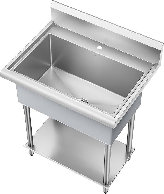 KRAUS Standart Pro 32 Inch 18-Gauge Stainless Steel Scullery Sink, 24 Gallon Freestanding Commercial Style Single Bowl Laundry & Utility Sink, KHS230-32