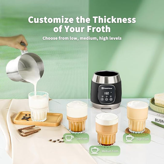 Maestri House Milk Frother, Variable Temp and Froth Thickness DualFro 600 Milk Frother Steamer, 21OZ Smart Touch Control Milk Warmer, Dishwasher Safe, Memory Function for Latte&Hot Chocolate (Black)