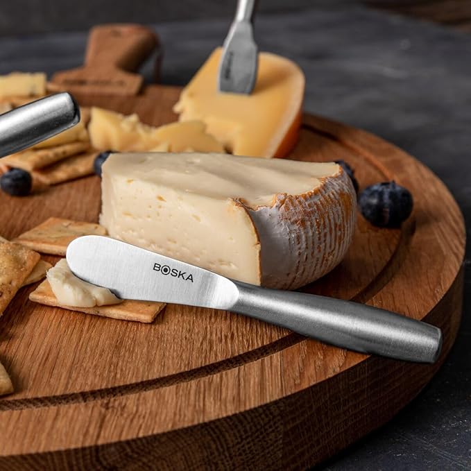 BOSKA Stainless Steel Cheese 4 Knife Set - Mini Copenhagen Knives For All Types of Cheese - Silver Non-Stick - Dishwasher Safe - For Kitchen Cooking