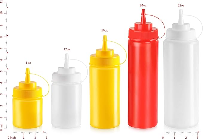 New Star Foodservice 26283 Squeeze Bottles, Plastic, 8 oz, Red, Pack of 6
