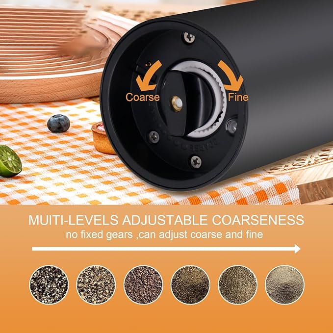 Electric Salt and Pepper Grinder Set with Charging Base,Matte Automatic Pepper Grinder Set Top-Refill, Flexible Coarsenes, 110ml Larger Capacity with LED Light for Home Kitchen (2 pack)