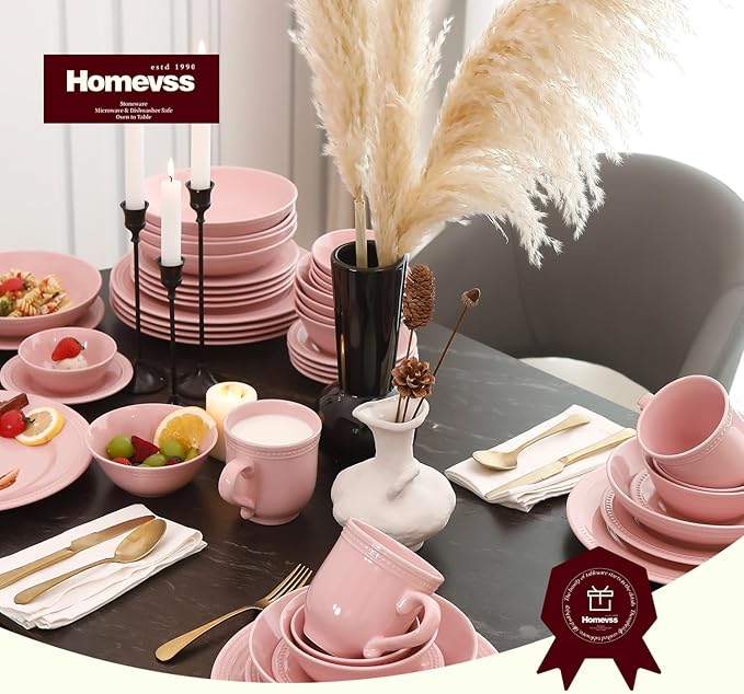 Pearl Dots Stoneware Dinnerware Set(42pc Set, Pink)