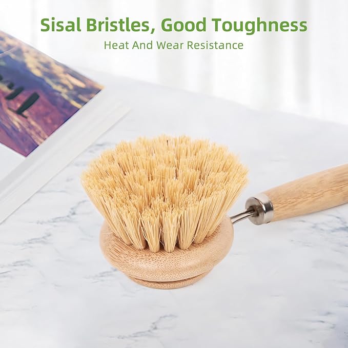 Bamboo Dish Brush - Bamboo Dish Scrubber,Sustainable & Biodegradable, Dish Scrub Brush for Cleaning Kitchen Utensils(Soft Bristles)