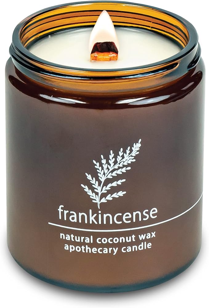 Hemlock Park Crackling Wood Wick Candle Handcrafted with Natural Coconut Wax (Standard 8 oz, Frankincense)