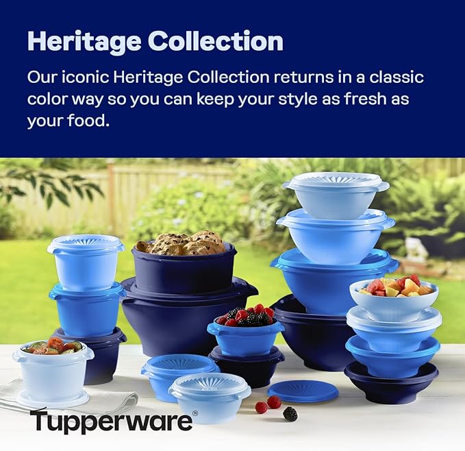 Tupperware Heritage Collection, New 36 Piece Food Storage Container Set in Vintage Blue, Dishwasher Safe and BPA Free (18 containers, 18 lids)