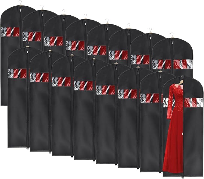 Univivi 16 Pack Suit Cover Bags 60 Inch Garment Bags for Hanging Clothes, Garment Bags for Women Dresses with Clear Window and ID Card Holder for Suit Jacket, Skirt, Shirt and Coat