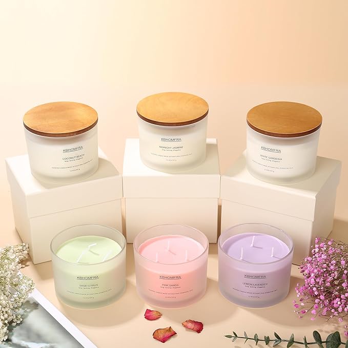 Scented Candle for Home, Patchouli Gardenia Candles Essential Oils, Soy Wax 12.4oz Big Candle,3-Wick 70 Hours Burn,for Festival Luxury Christmas Gift,Sleep Relaxation Ambience