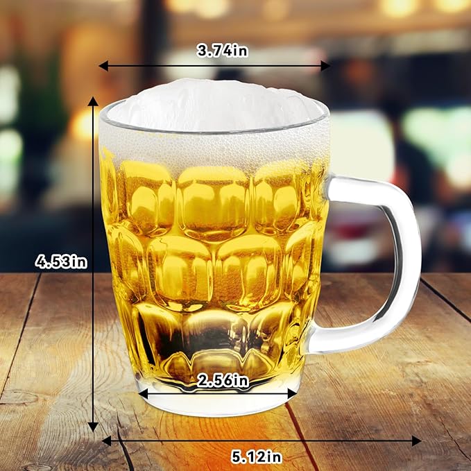 17 OZ Beer Stein Mugs, German Clear Large Tall Beer Glasses With Handle for Men, Pineapple glass Mug Set of 2