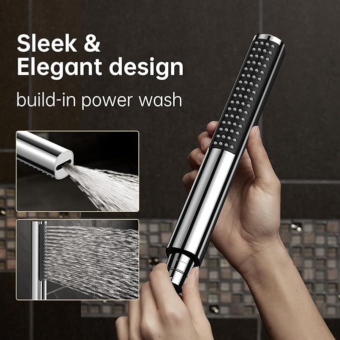 Veken 10" Luxurious All Metal Rain Shower Head with Handheld, High Pressure Rainfall Shower Heads wih Extension Arm, Wide Dual Showerhead with Spray Combo, Bathroom Accessories, Chrome, Silver