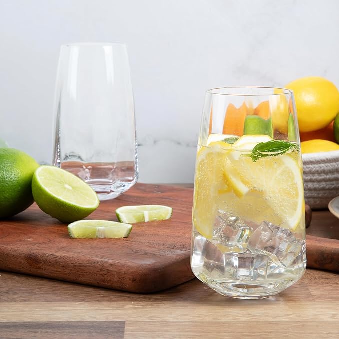 Larder & Vine Crystalline Glassware Tumbler Set, Artisan Drinkware for Cocktails, Water, Whiskey or Spirits, Handmade in Poland (Cafe Tall)