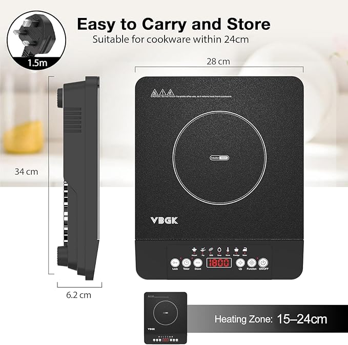 VBGK Single Burner Induction Cooktop,1800W Portable Induction Cooktop,110V Hot Plate with LCD Sensor Touch, 7 Temp Levels up to 518°F, Safety Lock, 4-Hour Timer, 9 Heat-Resistant Cooking