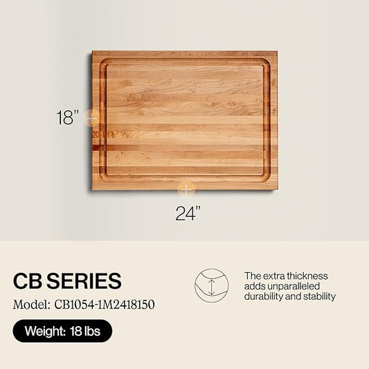 John Boos CB Series Rectangular Wooden Maple Cutting Board 24βx18β β 1.5β Thick, 18-lb Reversible Butcher Block with Juice Groove, Edge-Grain & Finger Grips β Made in the USA