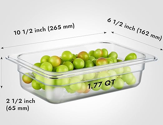 CURTA 6 Pack NSF Food Pans, 1/4 Size 2 1/2 Inch Deep, Commercial Polycarbonate Plastic Clear Freezer-Safe