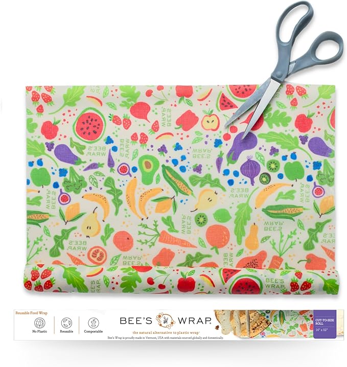 Bee's Wrap Beeswax Wraps for Food - Cut to Size 14x52" Wax Paper Roll - Made in USA Reusable Waxed Paper & Bowl Covers - Organic & Eco-Friendly Alternative to Aluminum Foil, Garden Party