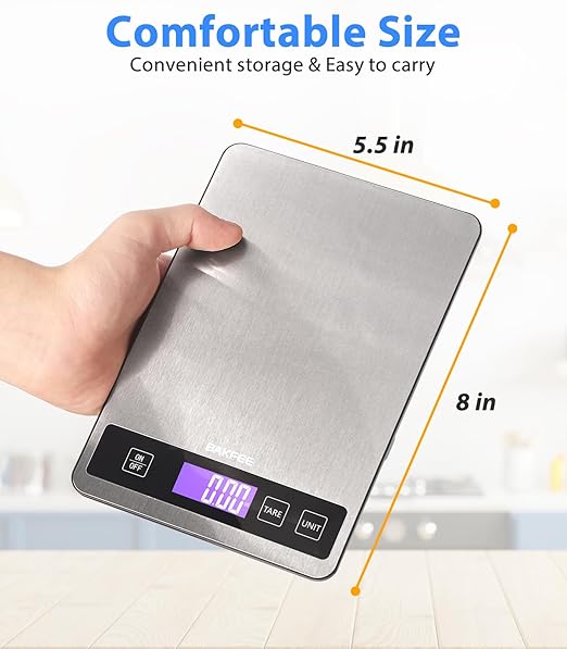 Food Scale - 15kg/33lb Rechargeable Digital Kitchen Scale with Full-View LCD Display, Grams and Ounces, Type-C or Batteries (Not Inc.), Easy Clean Stainless Steel, for Baking, Cooking, Grey