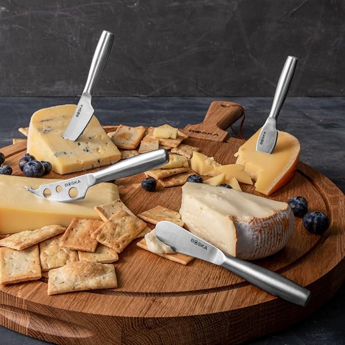 BOSKA Stainless Steel Cheese 4 Knife Set - Mini Copenhagen Knives For All Types of Cheese - Silver Non-Stick - Dishwasher Safe - For Kitchen Cooking