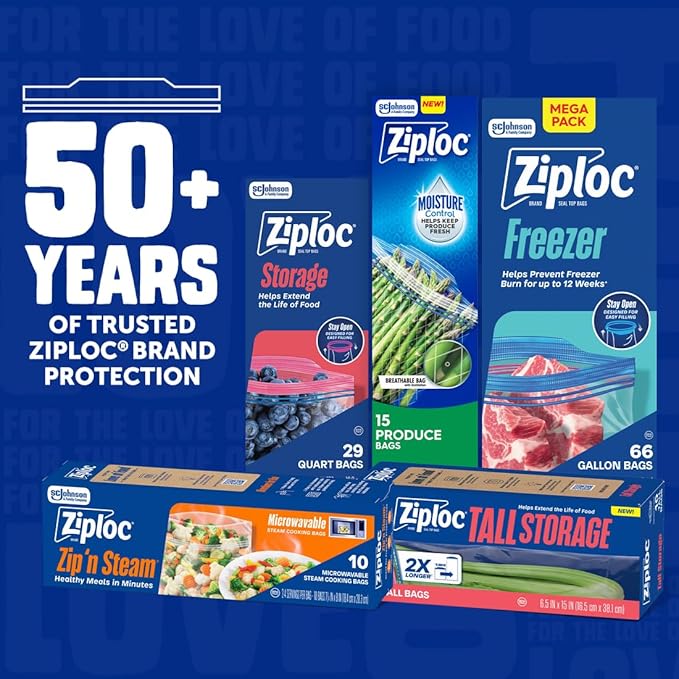 Ziploc Zip 'n Steam Food Storage Cartons for Meal Prep, Healthy Meals in Minutes, Microwave Safe, 10 Count