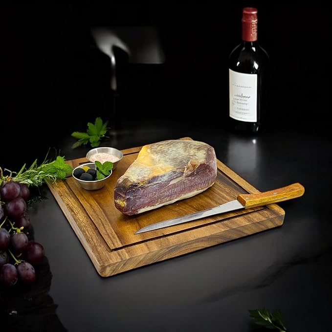Acacia Wood Steak Plates, Square 12" x 12", Set of 2 Durable Joint Free, Cutting and Serving Board Displaying Continuous Grains of Solid Wood, Perfect for Steak Dinner, with Juice Groove