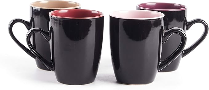Colors Life 16 Dinnerware Set,Outside Shinny Black + Inside Matte Finished Color Very Berry