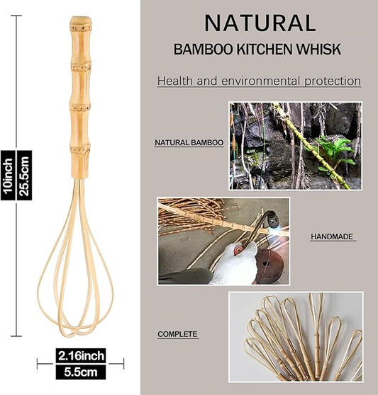 Wooden Whisk, Handcrafted Bamboo Whisks for Cooking Non Scratch, Balloon Whisk for Pancake Batter, Eggs and Sauces, Wooden Whisks Tool For Nonstick Cookware Pans, Bamboo Cooking Utensils (Big Whisk)