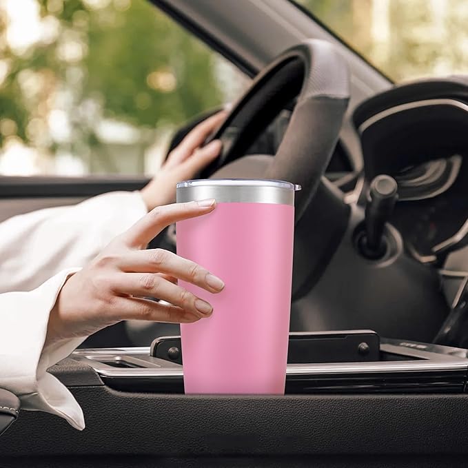 20 oz Tumbler with Lid Stainless Steel Insulated Tumblers Bulk Double Wall Vacuum Cups Powder Coated Travel Mug Keep Drinks Cold and Hot, Pink, 12 Pack