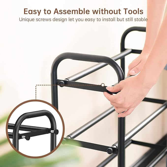 Gonfoam 4-Tier Expandable Shoe Rack,Adjustable Shoe Shelf Storage Organizer Heavy Duty Metal Free Standing Shoe Rack for Entryway Closet Doorway (Black)