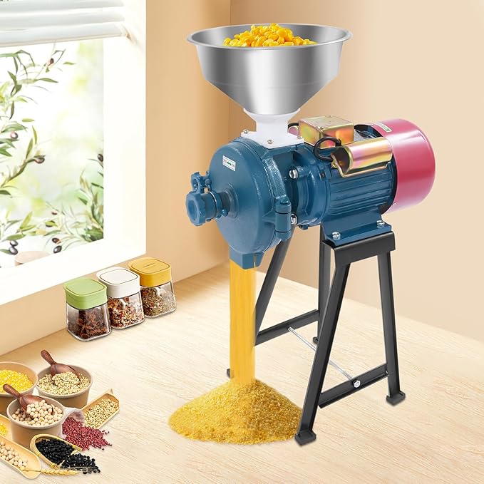110V 2200W Electric Grain Mill Grinder Commercial Corn Mill with Funnel Dry Heavy Duty Mill Electric Grain Grinding Machine Feed Mill Flour Mill for Home & Industrial Use (110V)