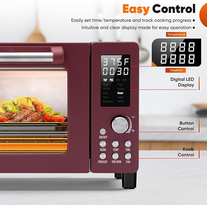 Nuwave Bravo Pro Convection Air Fryer Toaster Oven Combo, 2025 New and Improved, 10-in-1, 50°-450°F Temp Controls, Quick & Even Crisp Technology, 21Qt Capacity, Cinnamon, PFAS Free