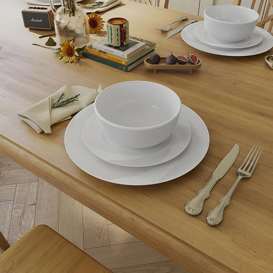 Yoshy Bone China Dinnerware with Lightweight Durable Chip Resistant Design Service for 4 (12 Piece - Service for 4, Rhythmlight)