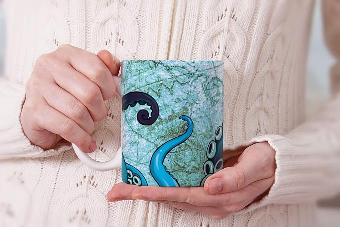 MUGBREW Octopus Tentacles World Map Ceramic Coffee Mug Tea Cup Fun Novelty, 11 OZ