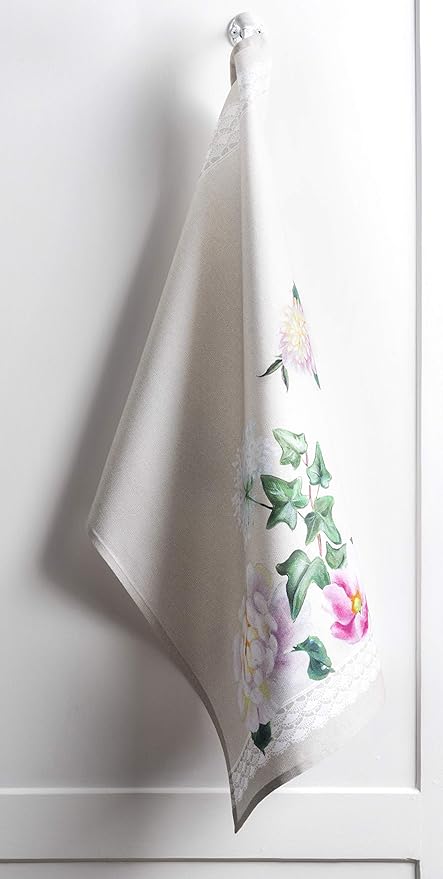 Maison d' Hermine Kitchen Towels Set of 3 100% Cotton 27.50" x 20" Reusable Cloth Tea Dish Towels Absorbent with Hanging Loop for Kitchen, Home, Dining, Cocktail Parties Spring/Summer (Pivoine)