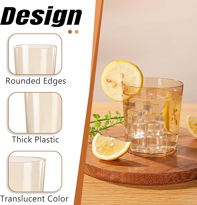 Liacere Plastic Drinking Glasses (Set of 12) 14 oz Brown Reusable Plastic Glasses Colors,Kitchen Water Glasses Cup, Bar Tumbler Glassware Set for Beer, Juice, Cocktail, Whiskey, Milk