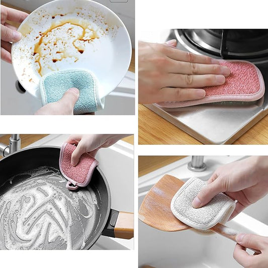 4 Pack Kitchen Scrub Sponge Dual Action Washing Up Cleaner Heavy Duty Scouring Pads Household Cleaning Wash Cloth (4)