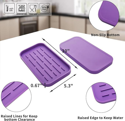 Silicone Kitchen Sink Organizer Tray for Multiple Usage,Eco-Friendly Sponges Holder for Kitchen Bathroom Counter or Sink,Dish Soap Dispenser,Scrubber,Bottle,Cup (Purple, 10"Γ5.3")