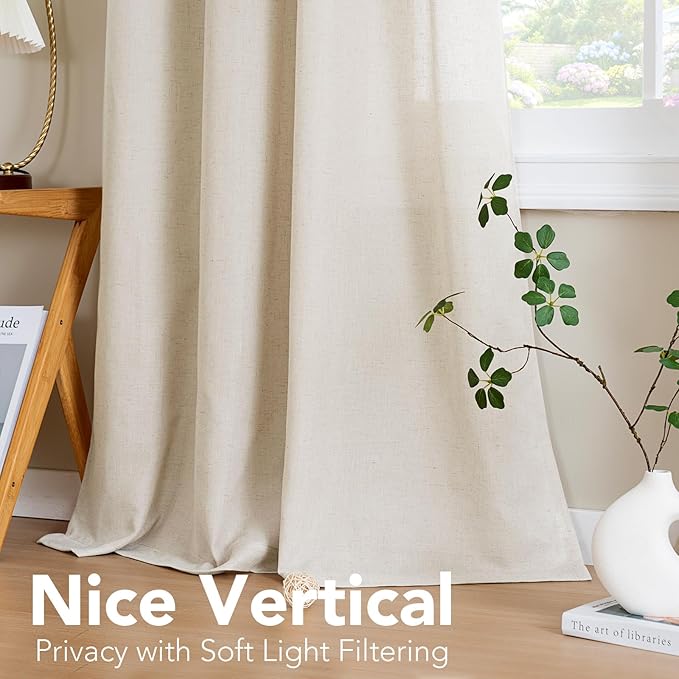 H.VERSAILTEX Elegant Natural Linen Blended Energy Efficient Light Filtering Linen Textured Curtains/Nickel Grommet Window Treatments Panels/Drapes (Set of 2, Ivory, 52"W x 45"L)