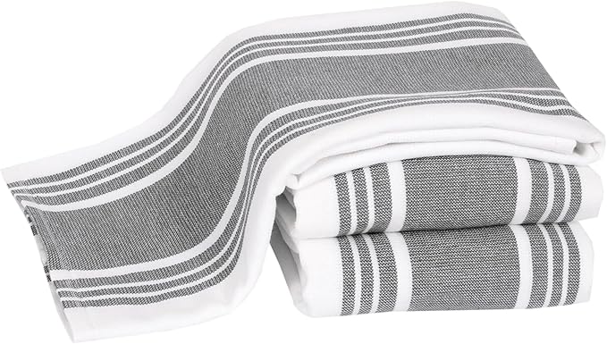 All-Clad Dual-Purpose Kitchen Towels: Highly Absorbent - 100% Cotton, 17"x30" Dish Towels for Cleaning & Drying Dishes & Glassware, 3-Pack, Pewter