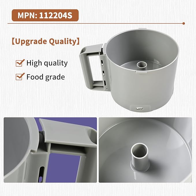 112204S Food Processor Gray Bowl 3 Quart compatible with Robot Coupe R2 3L Gb,R2 DICE, R2 Dice, R2B, R2N