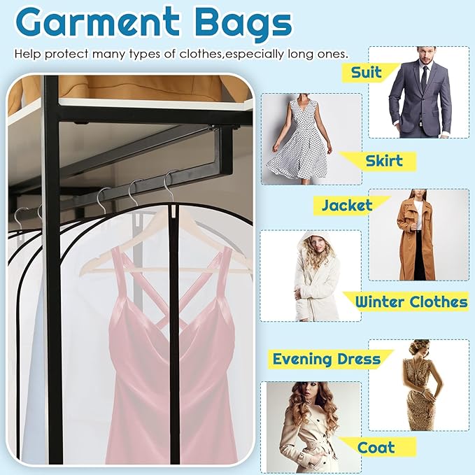 Amylove 20 Pcs 72/60/40 Inch Clear Garment Bags for Hanging Clothes, Dress, Gown, Coat & Suit Storage Bags with Zipper - Dustproof Cover for Closet Clothes Storage Travel(Multiple Size)