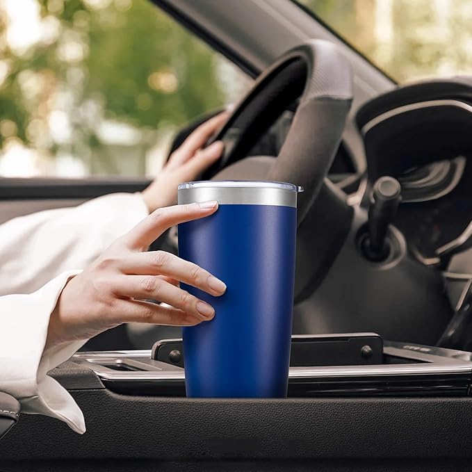 20 oz Tumbler with Lid Stainless Steel Insulated Tumblers Bulk Double Wall Vacuum Cups Powder Coated Travel Mug Keep Drinks Cold and Hot, Blue, 12 Pack