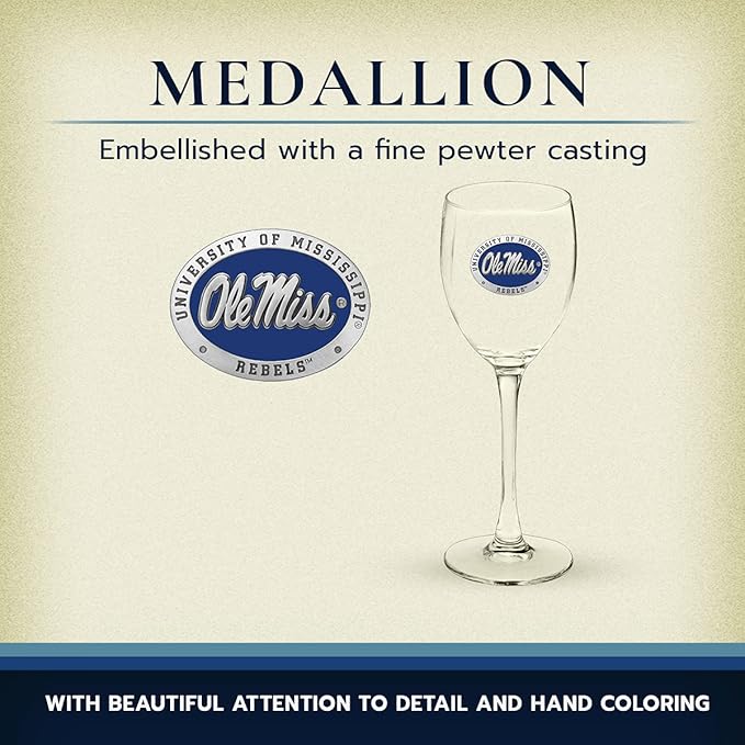 Heritage Pewter Ole Miss Rebels Glass Goblets β Set of 2 | 12 OZ Goblet Wine Glasses | Expertly Crafted Pewter Glass