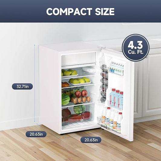 4.3 Cu.Ft Mini Fridge with Freezer, Single Door Refrigerator with Adjustable Thermostat, Mini Compact Fridge for Bedroom, Office, Dorm, RV