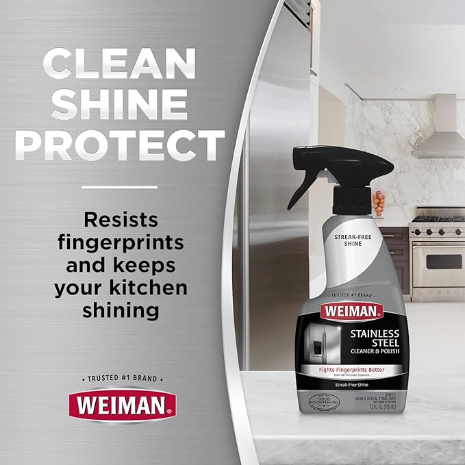 Weiman Stainless Steel Cleaner and Polish - Protects Appliances from Fingerprints, Leaves a Streak-Free Shine for Refrigerator, Dishwasher, Oven, Grill, 2 Pack With Microfiber Cloth