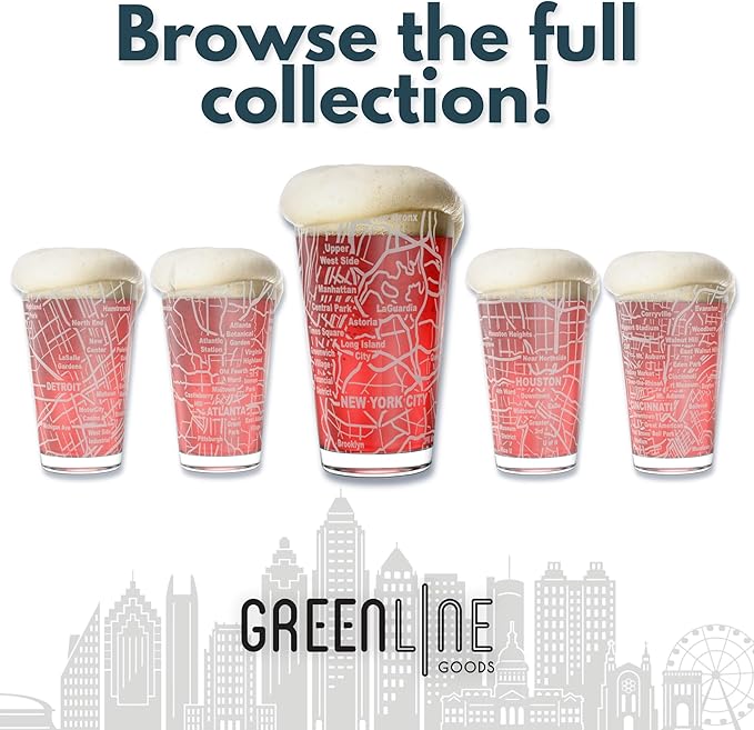 Greenline Goods – Atlanta, GA Map Pint Beer Glasses (Set of 2), 16 oz – Etched Wrap Design
