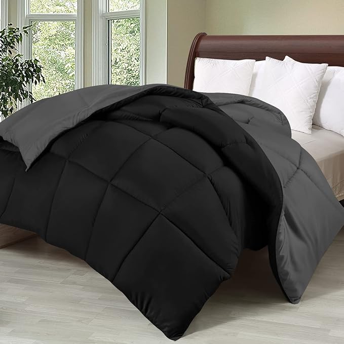 Utopia Bedding Comforter Duvet Insert, Quilted Comforter with Corner Tabs, Box Stitched Down Alternative Comforters Twin Size (Black/Grey)