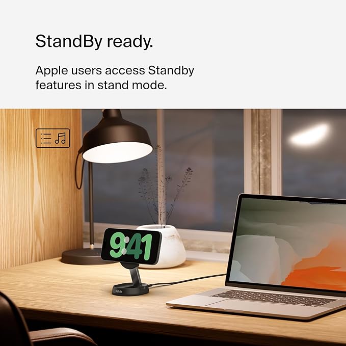 Belkin Convertible Magnetic Charging Stand 15W - MagSafe-Compatible Qi2-Certified Wireless Charging Station, iPhone Charger for Apple iPhone 16 Series, Airpods Pro, & More - Black (No PSU Included)