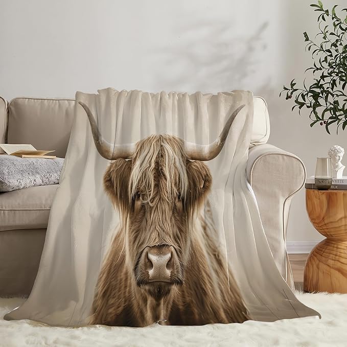 Highland Cow Blanket Gifts for Girls Boys Longhorn Cattle Throw Blankets Cozy Plush Fleece Western Decor Flannel Fuzzy for Women Men 60"X50"