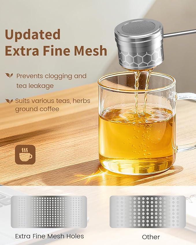 HOUSE AGAIN Tea Strainers for Loose Tea, 304 Stainless Steel Tea Infuser with Heat Proof Handles, Reusable Extra Fine Mesh Tea Infuser Filter,Loose Leaf Tea Steeper for Brew Tea Spices & Seasonings
